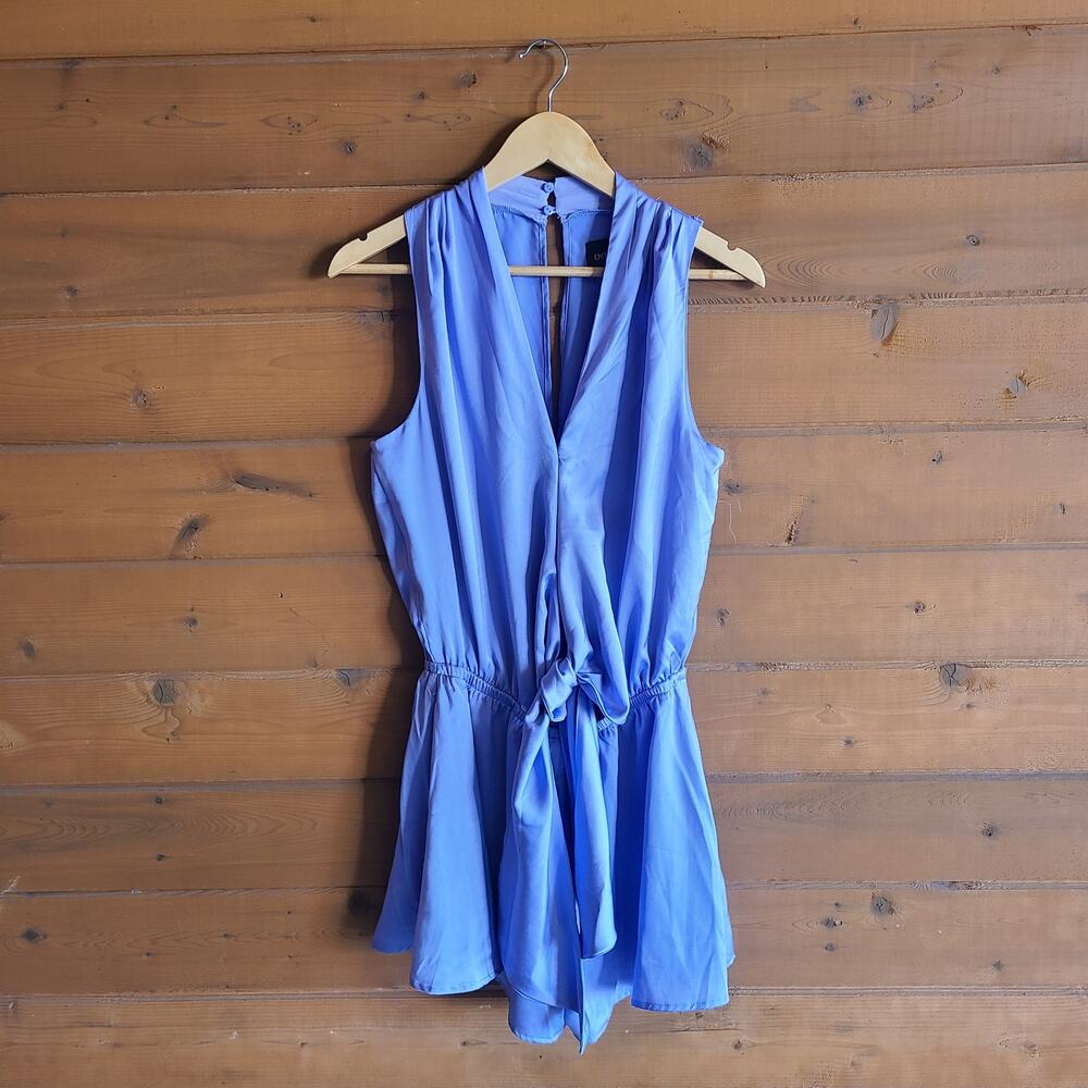 DO+BE Lilac Satin Romper NWT S Tie Waist Tank Top Lilac Bow Vneck Purple Pastel - Picture 2 of 5
